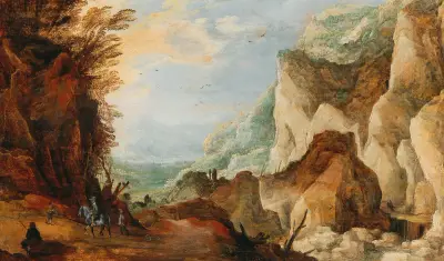 A mountainous landscape with travellers – nr 2 av Joos de Momper