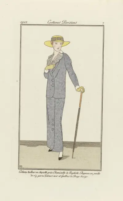 Costume tailleur en Cheyotte grise. Chemisette de Baptiste av Bernard Boutet de Monvel