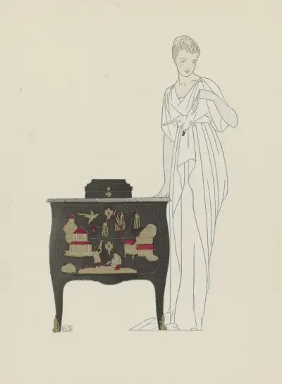 La Commode en Laque. ; Robe du soir de Worth., 1914 – nr 2 av Bernard Boutet de Monvel