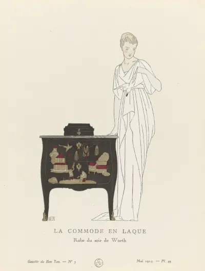 La Commode en Laque. Robe du soir de Worth, 1914 – nr 1 av Bernard Boutet de Monvel