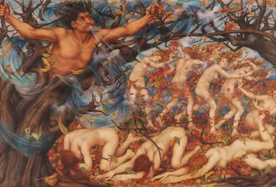 Boreas and the Fallen Leaves av Evelyn De Morgan