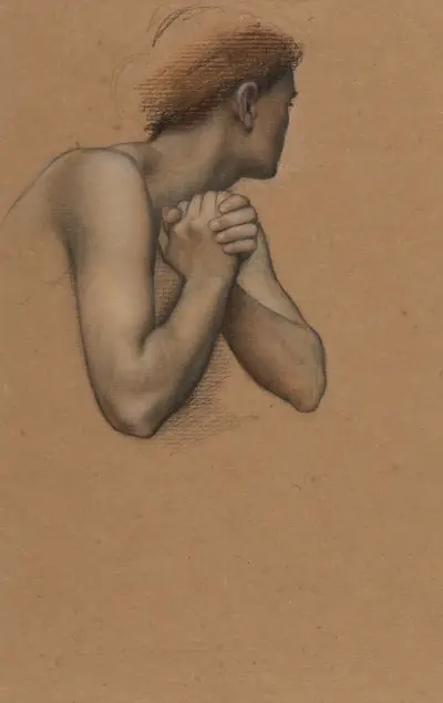 Figurstudie med knutna händer av Evelyn De Morgan