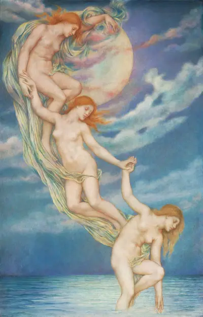Moonbeams Dipping Into The Sea av Evelyn De Morgan