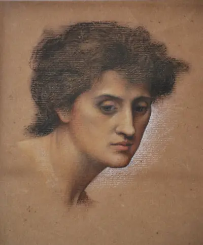 Studie eines Frauenkopfes für Die Kadenz des Herbstes von Evelyn De Morgan