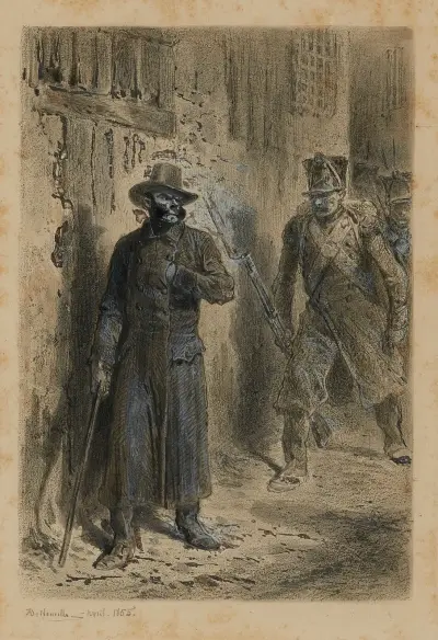 Javert sur les traces de jean Valjean Où il est expliqué comment Javert a fait buisson creux av Alphonse Marie de Neuville