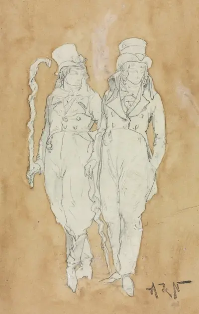 Two Young Men of Fashion (Standing) av Alphonse Marie de Neuville