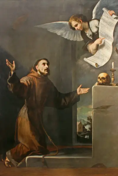 Den helige Franciskus tar emot de sju privilegierna från ängeln av Jusepe de Ribera