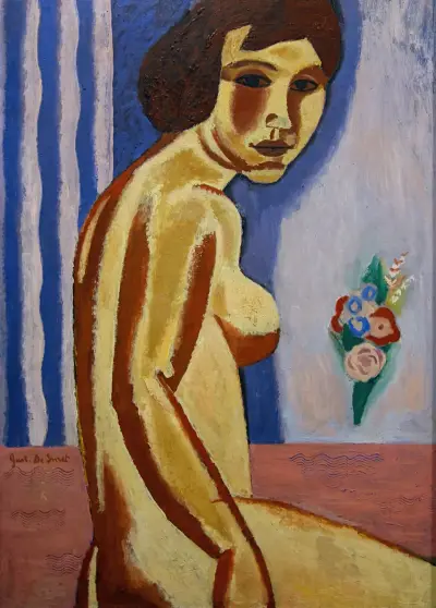 Naken kvinna med blombukett av Gustave De Smet