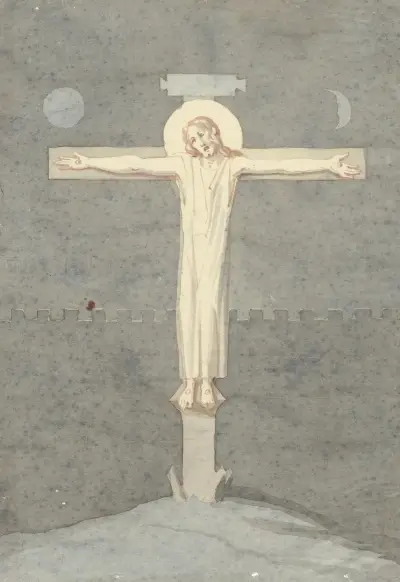 Christus aan het kruis; catacombe-schildering av David Humbert de Superville
