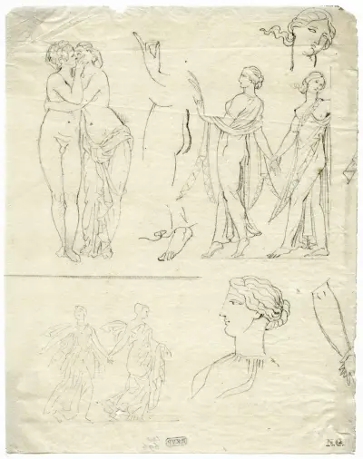 Amor och Psyche, dansarna från Borghese och del av en annan relief av David Humbert de Superville