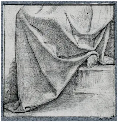 Drapering på underkroppen av en sittande figur av David Humbert de Superville