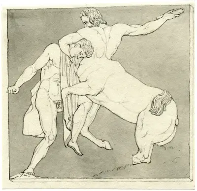 Stridande kentaur och lapith, efter en sydmetop från Parthenon av David Humbert de Superville