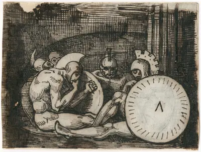 Grupp sittande krigare i klassisk rustning av David Humbert de Superville