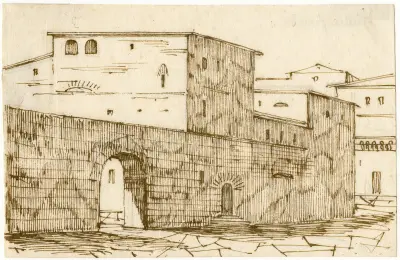 Grotta Ferrata bei Rom: Blick auf einige Gebäude von David Humbert de Superville