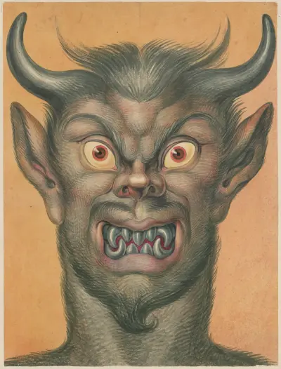 Head of a grimacing devil with horns av David Humbert de Superville