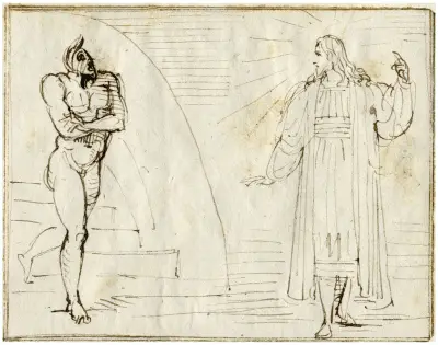 Jesus stående, som tillrättavisar den skamsne djävulen av David Humbert de Superville