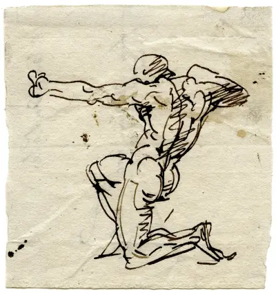 Knäböjande figur, sedd bakifrån av David Humbert de Superville