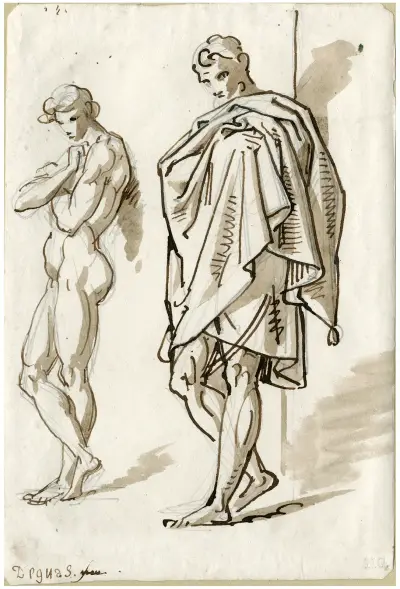 Zwei lächelnde Figuren: die eine bekleidet, die andere nackt von David Humbert de Superville