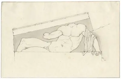 Lying hero or divinity, after the west pediment of the Parthenon, possibly Ilissos av David Humbert de Superville