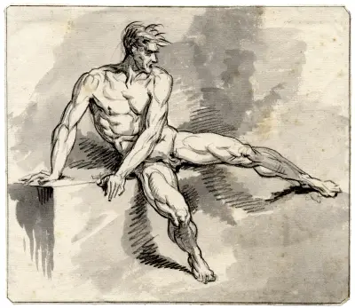 Mannelijke naaktfiguur, zittend av David Humbert de Superville