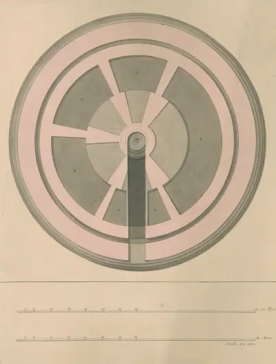 Plan of a round building, the Pinacotheca for Schematic Painting av David Humbert de Superville