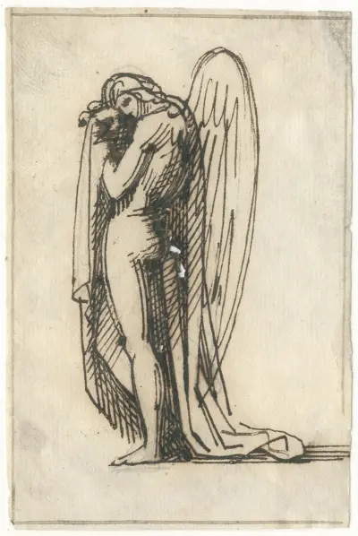 Stående, rustande, bevingad figur av David Humbert de Superville