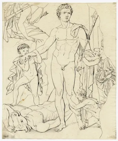 Theseus hedras efter sin seger över Minotauros av David Humbert de Superville