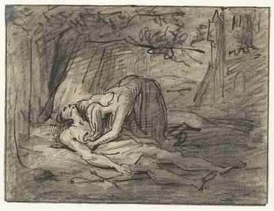Sörjande kvinna vid död man: Pyramus och Thisbe av David Humbert de Superville