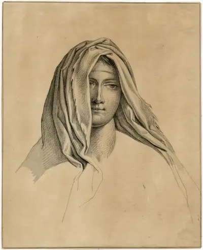 Kvinnoansikte med sjal: Maria Magdalena av David Humbert de Superville