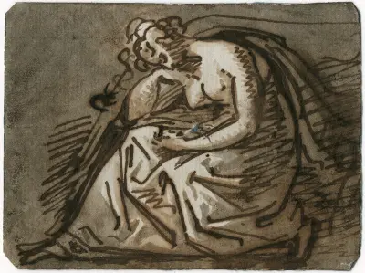 Sitzende trauernde Frauenfigur, von der Seite gesehen von David Humbert de Superville