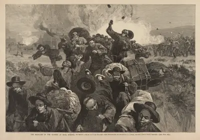 The massacre of the Chinese at Rock Springs, Wyoming av Thure de Thulstrup