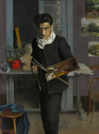 Self-portrait of the artist in his studio av Julio Romero De Torres