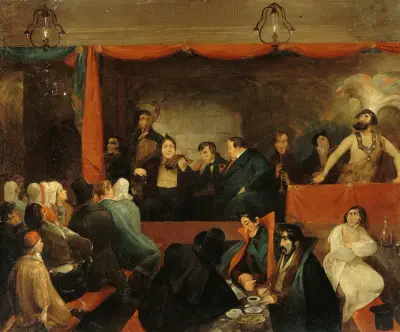 Le Café des Aveugles, au Palais-Royal. av Charles-Joseph Traviès de Villers