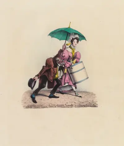 Ne faîtes pas attention, je suis brûlant J’ai besoin d’eau, séduisante modiste av Charles-Joseph Traviès de Villers