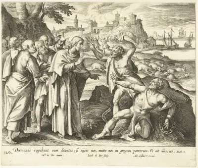 Christ Heals Two Possessed Men in the Region of the Gerasenes av Maerten De Vos