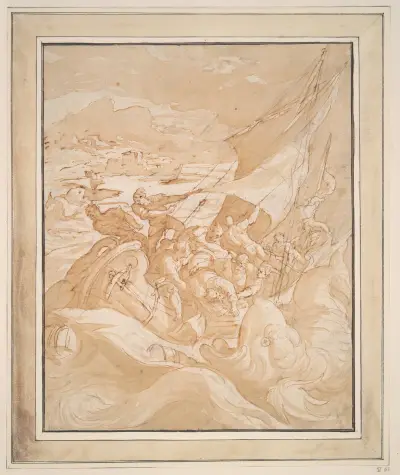 Jona kastas överbord av Maerten De Vos
