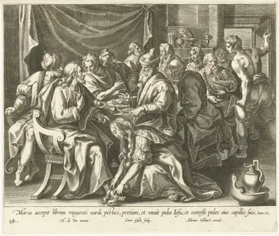 Mary Magdalene Washes the Feet of Christ av Maerten De Vos