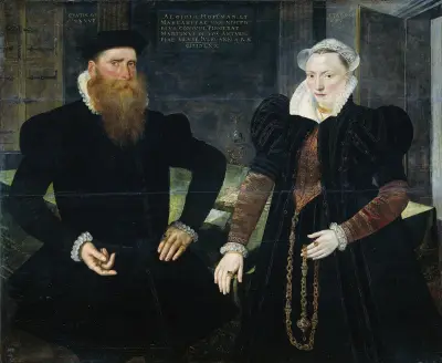 Portrait of Gillis Hooftman, Shipowner, and his Wife Margaretha van Nispen (Gilles van Eichelenberg, called Hoffman) av Maerten De Vos