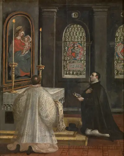 Saint Didacus of Alcalá at Prayers av Maerten De Vos