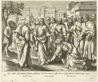 The Healing of the Woman Suffering from Haemorrhages av Maerten De Vos