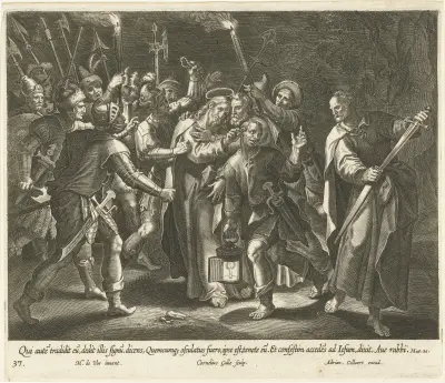 Judaskyssen och gripandet av Kristus av Maerten De Vos