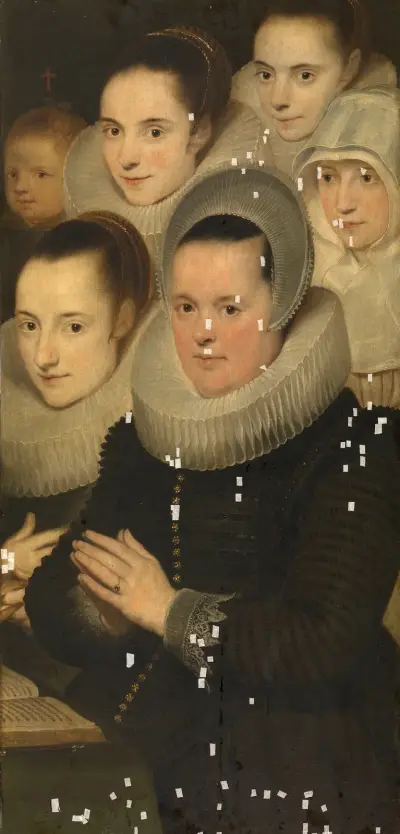 Wife of the donor with five daughters av Cornelis de Vos