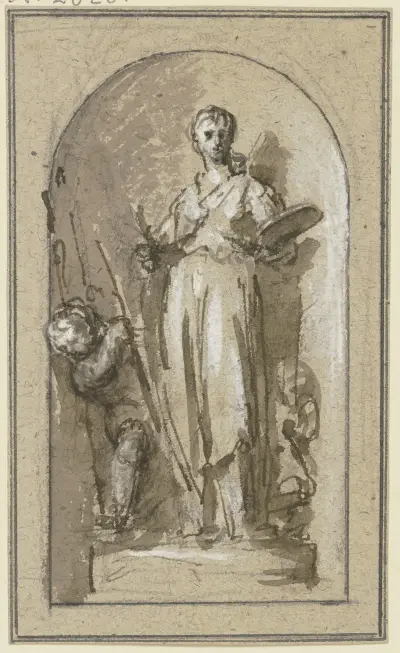 Die Malerei mit zwei Genien in einer Nische av Jacob de Wit