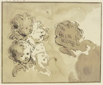 Five angel heads in clouds av Jacob de Wit