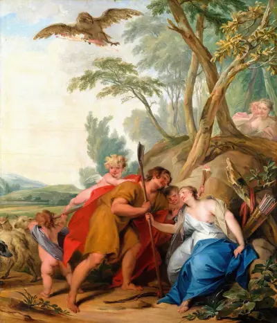 Jupiter, Disguised As a Shepherd, Seducing Mnemosyne, The Goddess of Memory av Jacob de Wit