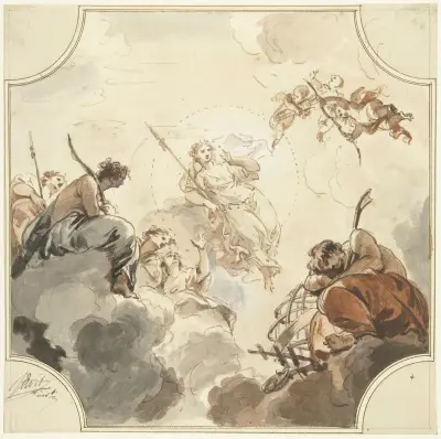 Ontwerp voor een plafondschildering met Diana en Endymion av Jacob de Wit