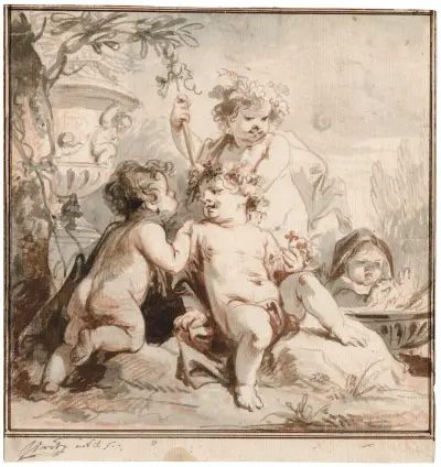 Putti som allegori över de fyra årstiderna av Jacob de Wit