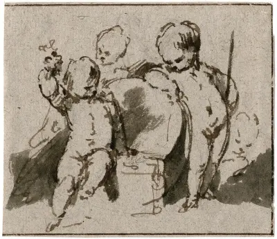 Putti vid en vintunna av Jacob de Wit