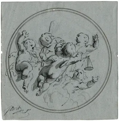 Putti med rättvisans attribut av Jacob de Wit
