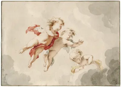 Tre flygande putti av Jacob de Wit